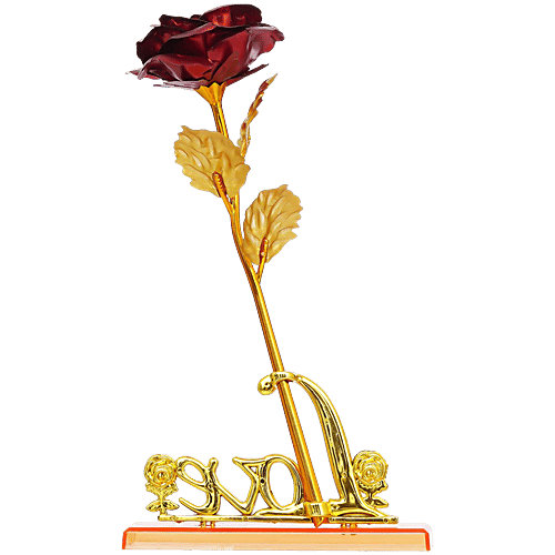 eCraftIndia Golden Red Rose Flower With Love Showpiece - Gift, 1 pc  
