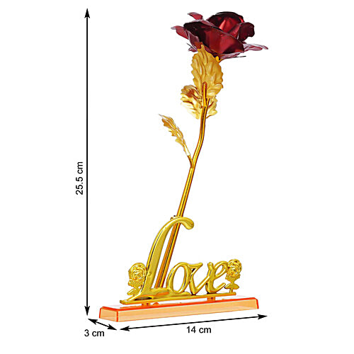 eCraftIndia Golden Red Rose Flower With Love Showpiece - Gift, 1 pc  