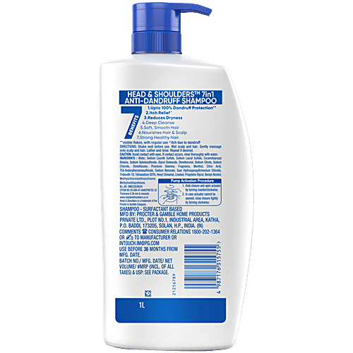 Head & Shoulders 7 In 1 Anti-Dandruff Shampoo, 1 L  Fights Unhealthy Hair & Scalp, Up To 100% Dandruff Protection, Reduces Dryness, Soft & Smooth Hair, Deep Cleanse
