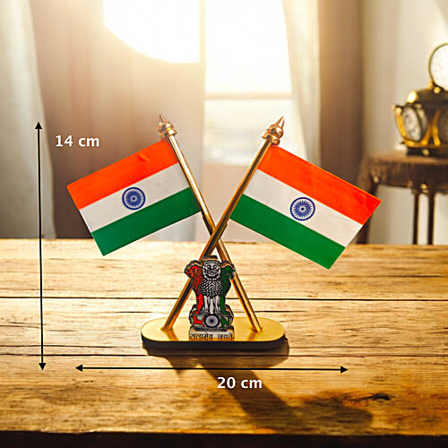 House of Festivals Cross Design Tiranga Table Flag With Ashoka Emblem, 1 pc  