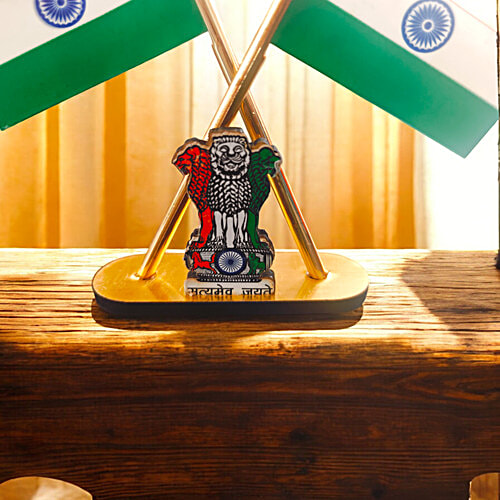 House of Festivals Cross Design Tiranga Table Flag With Ashoka Emblem, 1 pc  