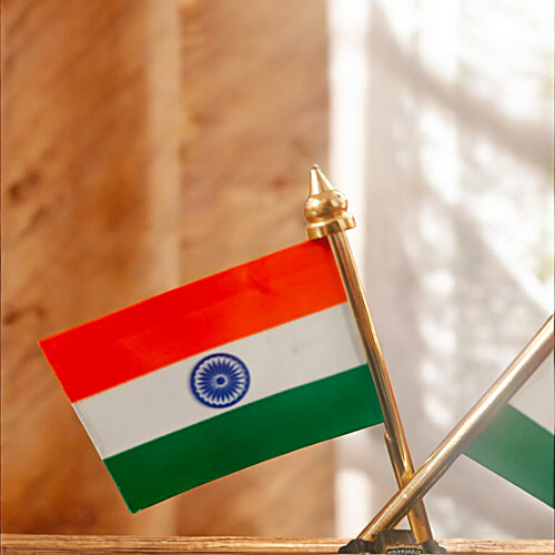 House of Festivals Cross Design Tiranga Table Flag With Ashoka Emblem, 1 pc  