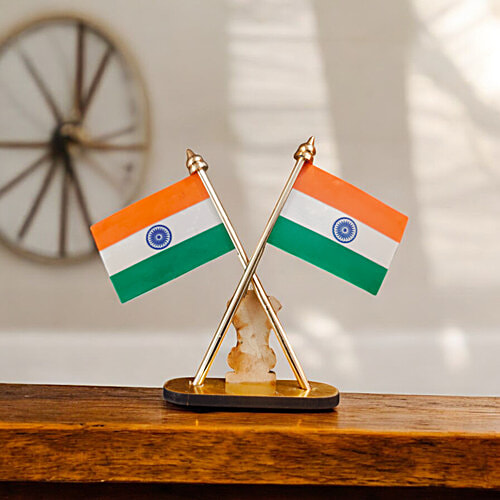 House of Festivals Cross Design Tiranga Table Flag With Ashoka Emblem, 1 pc  