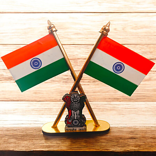 House of Festivals Cross Design Tiranga Table Flag With Ashoka Emblem, 1 pc  