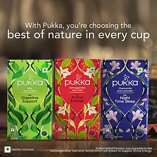 Pukka Ashwagandha & Tulsi Herbal Infusions For Active Energy, 25 g (25 Bags x 1 g each) Naturally Caffeine Free