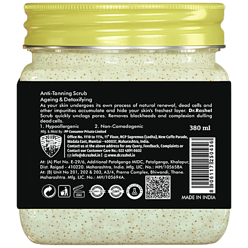 Dr.Rashel De-Tan Scrub For Face & Body - Natural Extract, 380 ml Paraben & Sulphate Free, Dermatologically Tested,