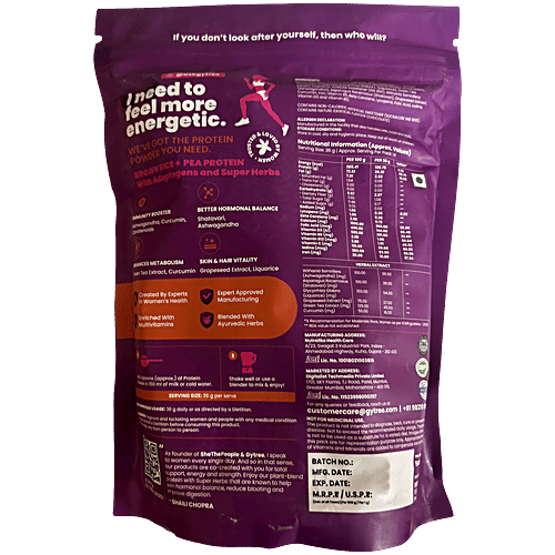 Gytree Total Strength Support Protein Powder - Chocolate, 500 g Pouch Dual Plant Based Protein, For Immunity & Metabolism, No Added sugar, No Gluten, Lactose Free