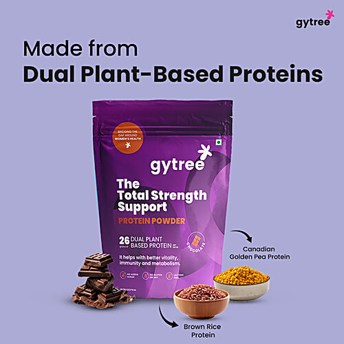 Gytree Total Strength Support Protein Powder - Chocolate, 500 g Pouch Dual Plant Based Protein, For Immunity & Metabolism, No Added sugar, No Gluten, Lactose Free