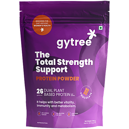 Gytree Total Strength Support Protein Powder - Chocolate, 500 g Pouch Dual Plant Based Protein, For Immunity & Metabolism, No Added sugar, No Gluten, Lactose Free