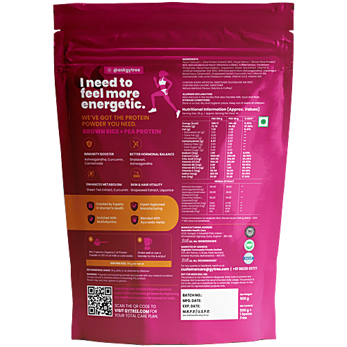 Gytree Total Strength Support Protein Powder - Cafe Mocha, 500 g Pouch Dual Plant Based Protein, For Immunity & Metabolism, No Added sugar, No Gluten, Lactose Free