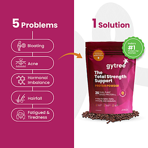 Gytree Total Strength Support Protein Powder - Cafe Mocha, 500 g Pouch Dual Plant Based Protein, For Immunity & Metabolism, No Added sugar, No Gluten, Lactose Free