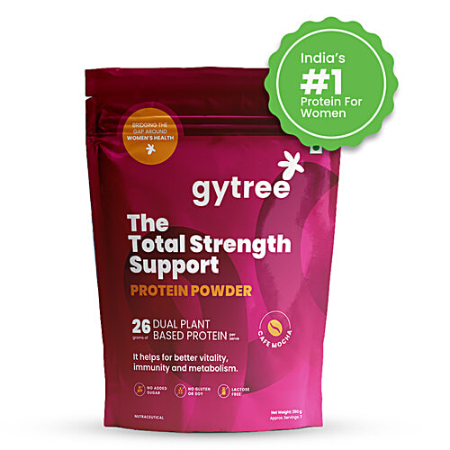 Gytree Total Strength Support Protein Powder - Cafe Mocha, 500 g Pouch Dual Plant Based Protein, For Immunity & Metabolism, No Added sugar, No Gluten, Lactose Free