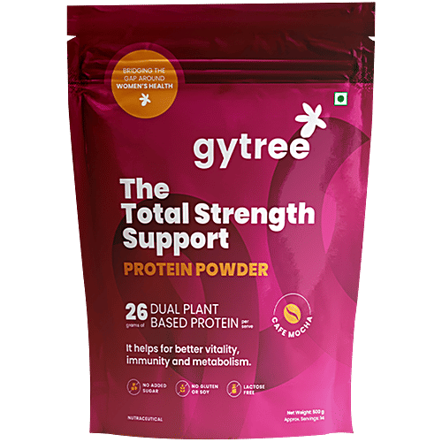 Gytree Total Strength Support Protein Powder - Cafe Mocha, 500 g Pouch Dual Plant Based Protein, For Immunity & Metabolism, No Added sugar, No Gluten, Lactose Free