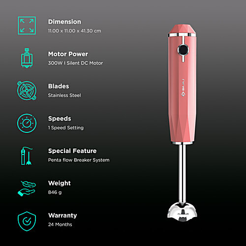 Bajaj Electricals Juvel 300-Watt Hand Blender (Pentaflow Breaker System, Pink), 1 Unit