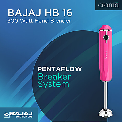 Bajaj Electricals Juvel 300-Watt Hand Blender (Pentaflow Breaker System, Pink), 1 Unit