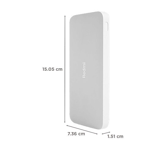Xiaomi Redmi 10000 mAh 10W Fast Charging Power Bank (1 Micro USB Type B, 1 Type C & 2 Type A Ports, Two Way Fast Charging, White), 1 Unit  
