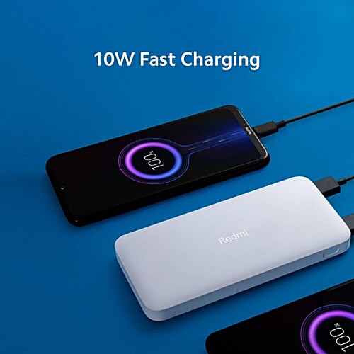 Xiaomi Redmi 10000 mAh 10W Fast Charging Power Bank (1 Micro USB Type B, 1 Type C & 2 Type A Ports, Two Way Fast Charging, White), 1 Unit  
