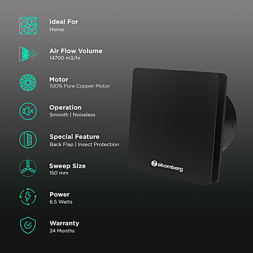 Atomberg Studio 6 Inch 150 mm Exhaust Fan With BLDC Motor (Double Ball Bearings, Black), 1 Unit  