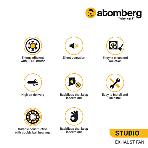 Atomberg Studio 6 Inch 150 mm Exhaust Fan With BLDC Motor (Double Ball Bearings, Black), 1 Unit  