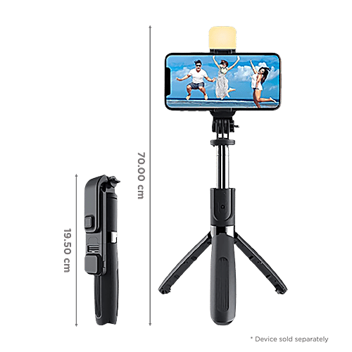 Captures Magiic 24 Capture Magiic 24 70cm Adjustable Bluetooth Selfie Stick For Mobile With Remote (360 Degree Rotatable, Black), 1 Unit