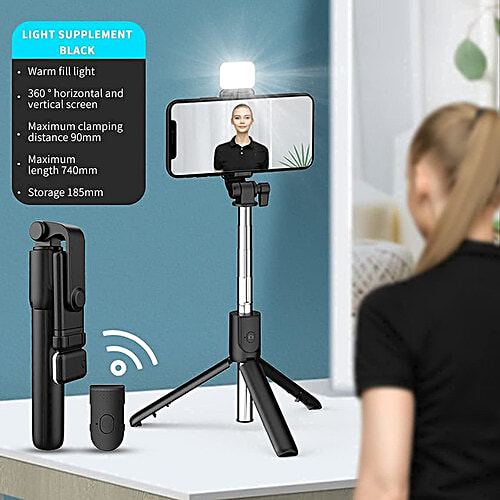 Captures Magiic 24 Capture Magiic 24 70cm Adjustable Bluetooth Selfie Stick For Mobile With Remote (360 Degree Rotatable, Black), 1 Unit