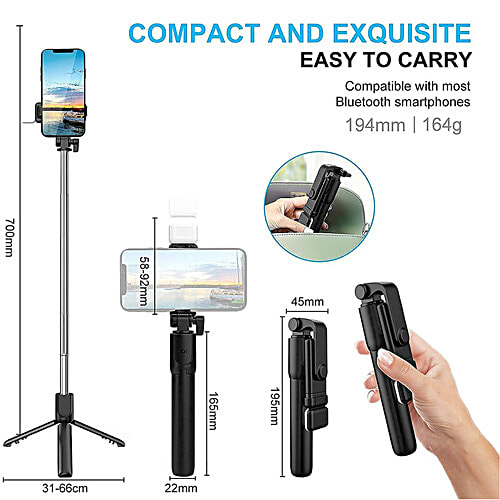 Captures Magiic 24 Capture Magiic 24 70cm Adjustable Bluetooth Selfie Stick For Mobile With Remote (360 Degree Rotatable, Black), 1 Unit