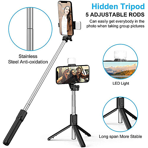 Captures Magiic 24 Capture Magiic 24 70cm Adjustable Bluetooth Selfie Stick For Mobile With Remote (360 Degree Rotatable, Black), 1 Unit