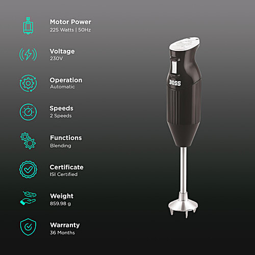 Boss B132 225-Watt 2 Speed Hand Blender (Stainless Steel Blades, Black), 1 Unit