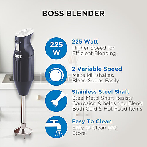 Boss B132 225-Watt 2 Speed Hand Blender (Stainless Steel Blades, Black), 1 Unit