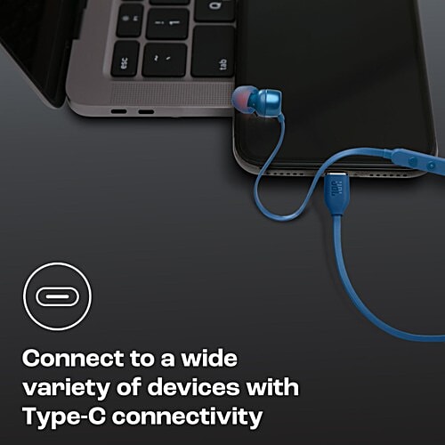 JBL JBL T310C Wired Earphone with Mic (USB Type-C Connector, In Ear, Blue), 1 Unit  