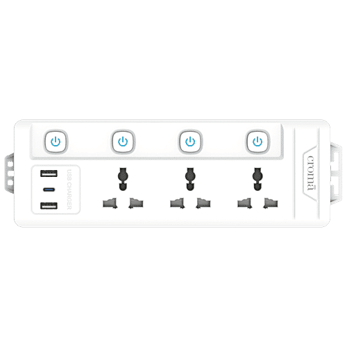 Croma Croma 6 Amps 3 Sockets Surge Protector with Individual Switch (2 Meters, Child Safety Shutters, CRSP3WYSPA266201, White), 1 Unit  