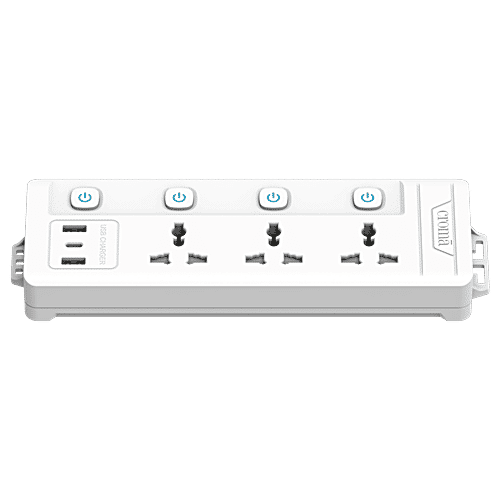 Croma Croma 6 Amps 3 Sockets Surge Protector with Individual Switch (2 Meters, Child Safety Shutters, CRSP3WYSPA266201, White), 1 Unit  