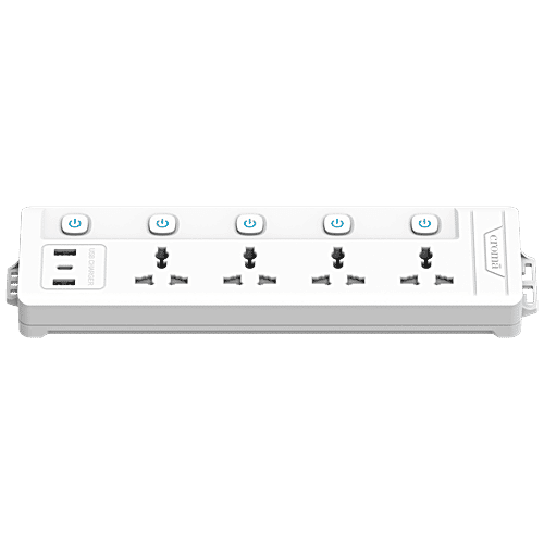 Croma 6 Amps 4 Sockets Surge Protector (2 Meters, Child Safety Shutters, White), 1 Unit  