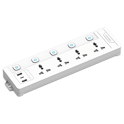 Croma 6 Amps 4 Sockets Surge Protector (2 Meters, Child Safety Shutters, White), 1 Unit  
