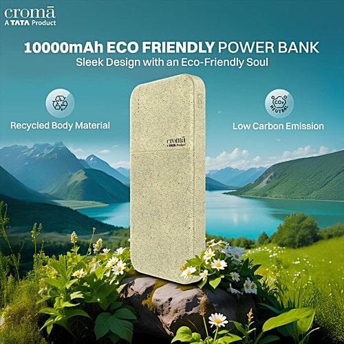 Croma Croma 10000 mAh 22.5W Fast Charging Power Bank (2 Type A & 1 Type C Ports, Recycled Plastic Casing, Short Circuit Protection, Brown), 1 Unit  