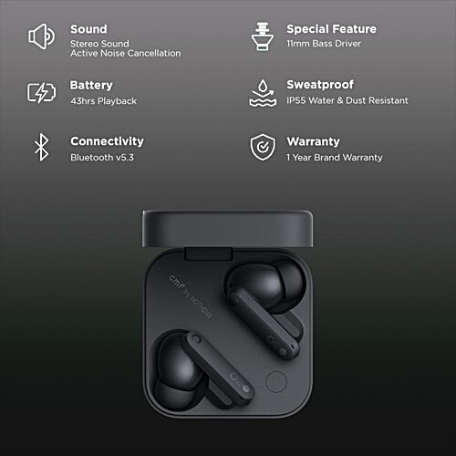 Nothing Nothing Buds Pro 2 TWS Earbuds with Active Noise Cancellation (IP55 Water & Dust Resistant, 43 Hours Playback, Dark Grey), 1 Unit  