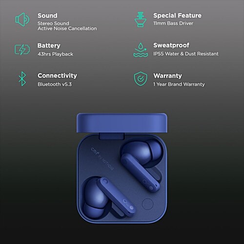 Nothing Nothing Buds Pro 2 TWS Earbuds with Active Noise Cancellation (IP55 Water & Dust Resistant, 43 Hours Playback, Blue), 1 Unit  
