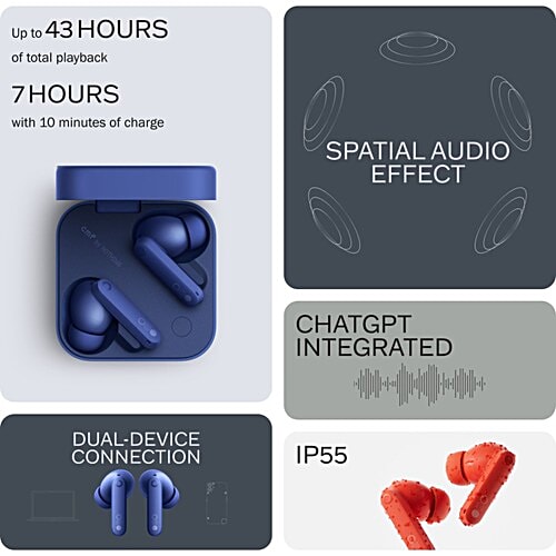 Nothing Nothing Buds Pro 2 TWS Earbuds with Active Noise Cancellation (IP55 Water & Dust Resistant, 43 Hours Playback, Blue), 1 Unit  