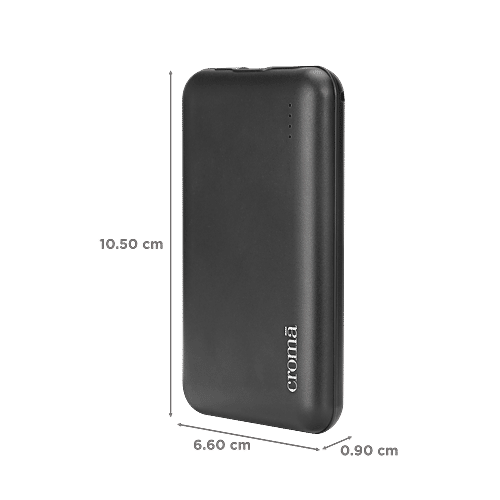 Croma 10000 mAh 22.5W Fast Charging Power Bank (1 Type A & 1 Type C Ports, Black), 1 Unit  