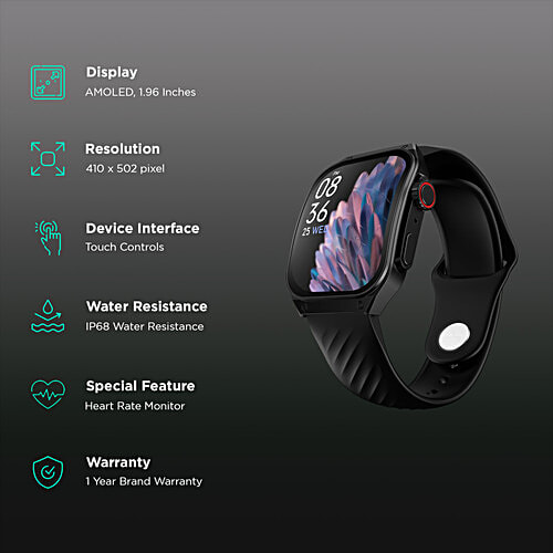 Fire-Boltt India ARC Smartwatch With Bluetooth Calling (49.8 mm AMOLED Display, IP65 Water Resistant, Black Strap), 1 Unit