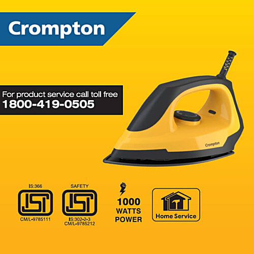 Crompton Eris 1000 Watts Dry Iron (6 Fabric Settings, Yellow & Black), 1 Unit  