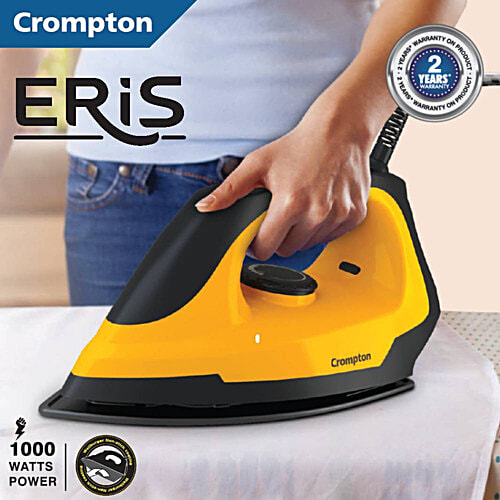 Crompton Eris 1000 Watts Dry Iron (6 Fabric Settings, Yellow & Black), 1 Unit  