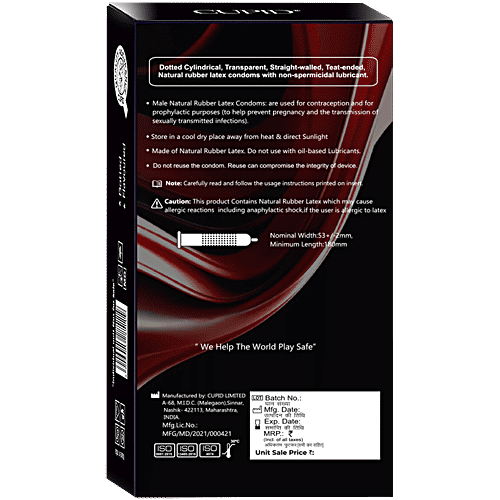 Cupid Dotted Condom, 12 pcs High Lubricant, Electronically Tested, Made From 100% Natural Rubber Latex