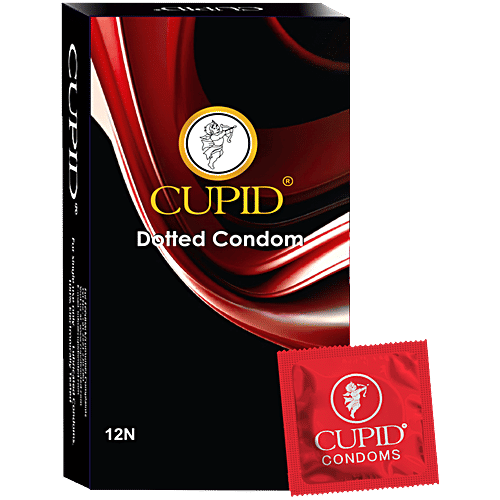 Cupid Dotted Condom, 12 pcs High Lubricant, Electronically Tested, Made From 100% Natural Rubber Latex