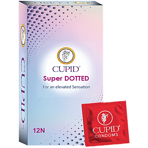 Cupid Super Dotted Condoms - For Elevated Sensation, 12 pcs High Lubricant, Electronically Tested, Made From 100% Natural Rubber Latex
