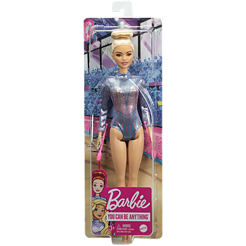 Barbie  Rhythmic Gymnast Blonde Doll - With Colourful Metallic Leotard, 2 Clubs & Ribbon Accessory, 1 Set  Great Gift for Ages 3 Years Old & Up