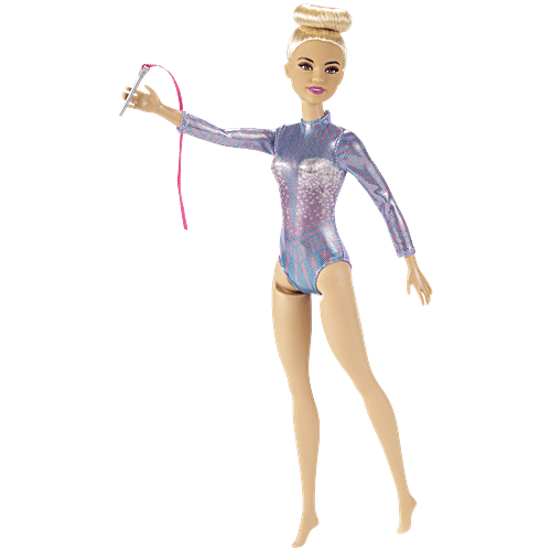 Barbie  Rhythmic Gymnast Blonde Doll - With Colourful Metallic Leotard, 2 Clubs & Ribbon Accessory, 1 Set  Great Gift for Ages 3 Years Old & Up