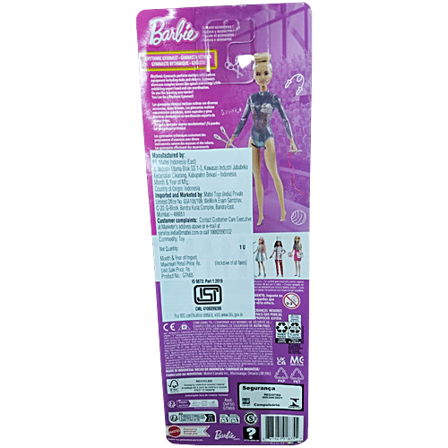 Barbie  Rhythmic Gymnast Blonde Doll - With Colourful Metallic Leotard, 2 Clubs & Ribbon Accessory, 1 Set  Great Gift for Ages 3 Years Old & Up
