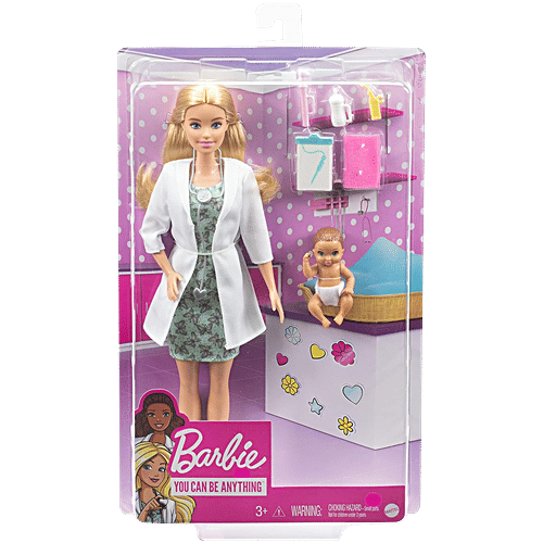 Barbie Baby Doctor Playset With Blonde Infant Doll - With Stethoscope, Thermometer, Oscilloscope, Chart, Blanket & Baby Bottle, 1 Set Great Gift for Ages 3 Years Old & Up