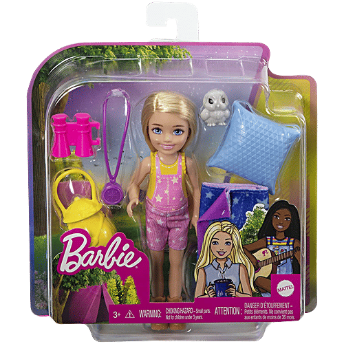 Barbie  It Takes Two - Camping Playset With Chelsea Doll, Blonde, Pet Owl, Sleeping Bag, Binoculars & Camping Accessories, 1 Set  Gift for Ages 3 and up